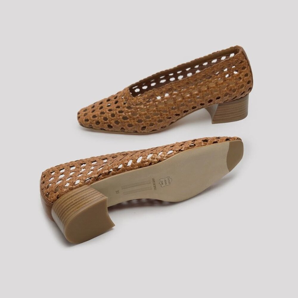 Miista Taissa Brunette Woven Leather Mid-Heels Size 9